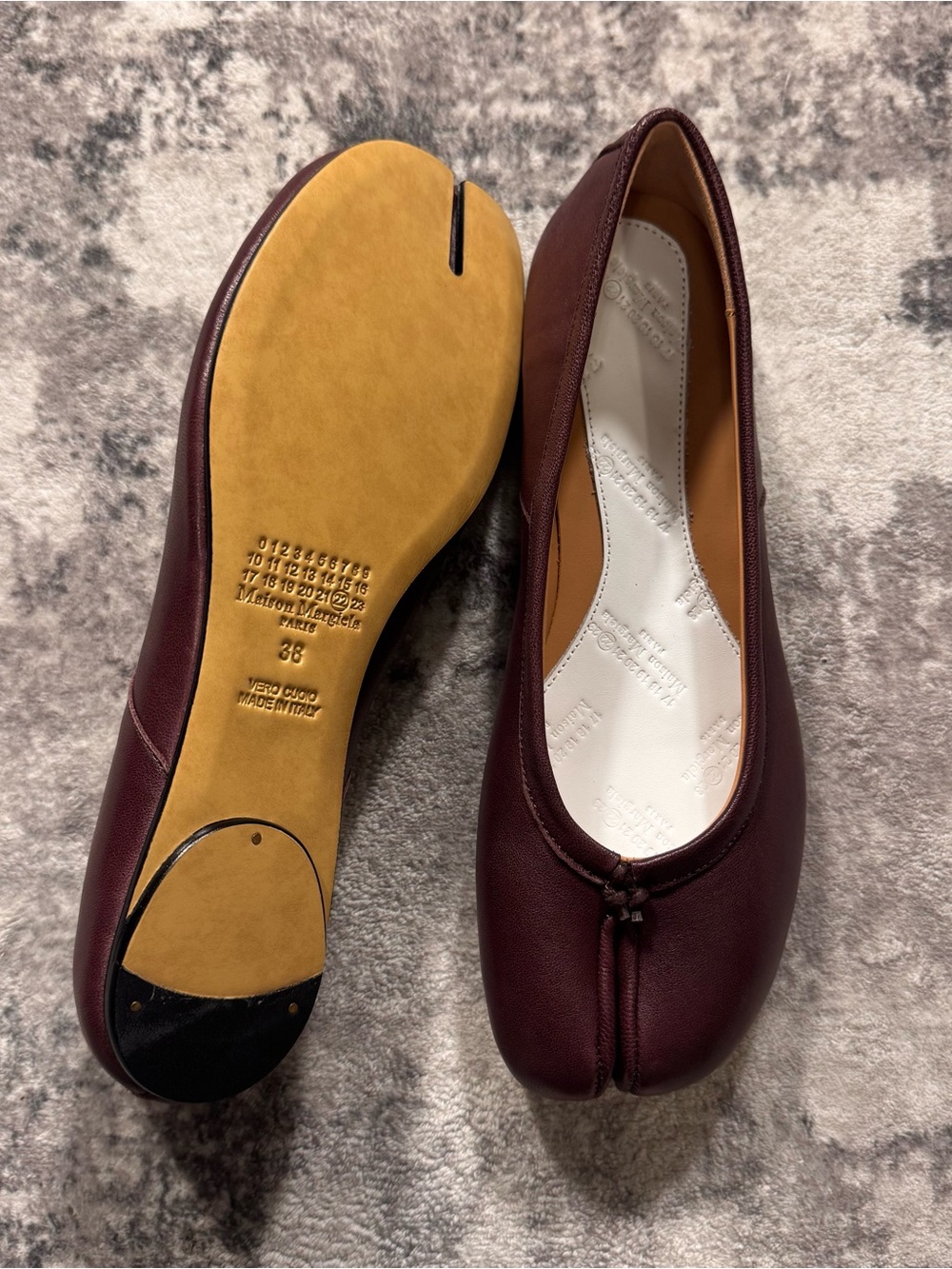 Maison Margiela Burgundy Leather Tabi Ballet Flats Women’s Size EU 38 US 8